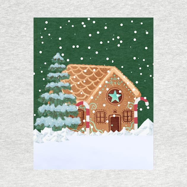 Christmas gingerbread house snowing by LukjanovArt